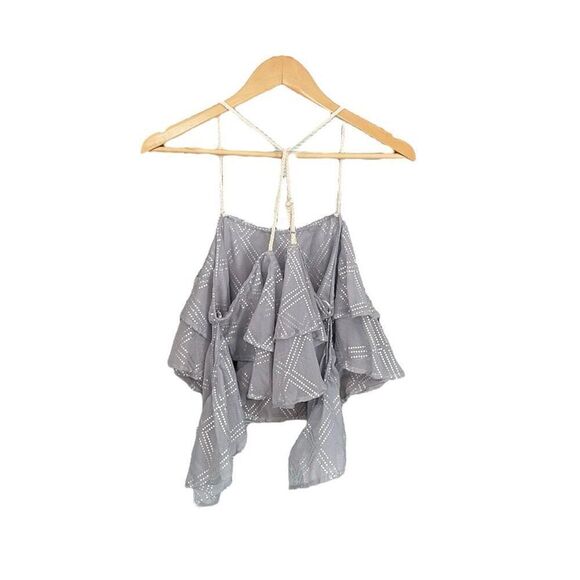 Surf Gypsy Grey Blue Metallic Deco Print Crop Tank - Picture 4 of 7
